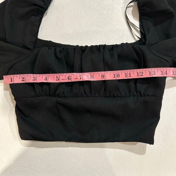 Princess Polly Black Puff Sleeve Crop Top US 4 Square Neck Long Sleeve - Picture 4 of 8